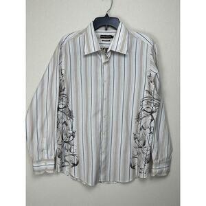 Revolve‎ Shirt Mens Tan Embellished Emroidered Button Long Sleeve Sz Lg Y2K